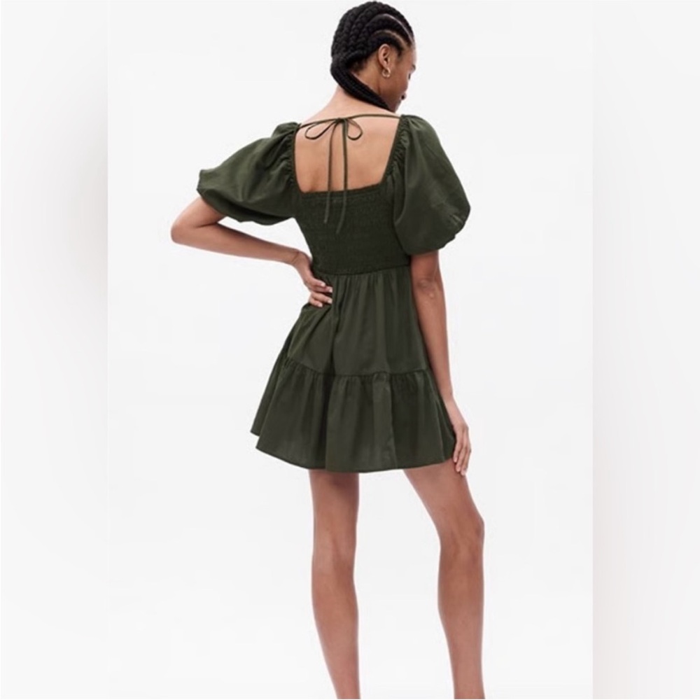 GAP Olive Puff Sleeve Mini Dress